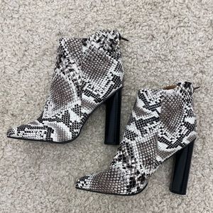 Pink Lily Snakeskin Heeled Booties